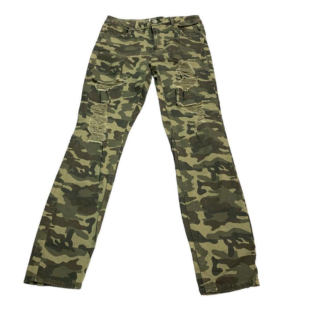 Cali Womens Juniors Green Camo Camouflage Distressed Jeans Pants Size 9​​​​